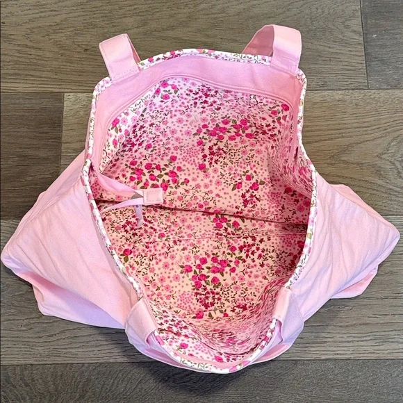 Victoria’s Secret PINK Pink Canvas Floral Embroidered Tote Bag Zip Top 1 Pocket - Picture 9 of 11